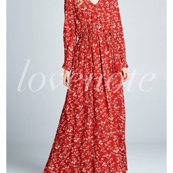 1 left(L) Boho Fully Lined Long Sleeve Floral Maxi - Picture 4 of 6